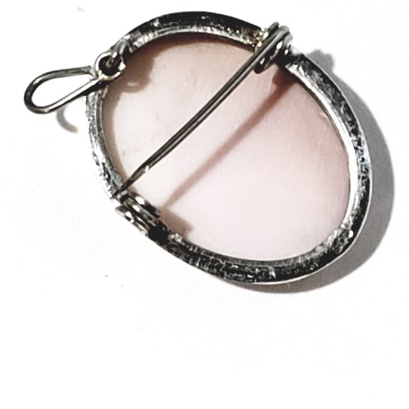 Vintage 800 Sterling Silver Shell Cameo Brooch Pendant #8504 - Picture 5 of 6